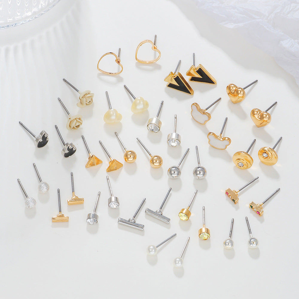Sweet Heart Geometric Alloy Plated Stud Earrings for Women