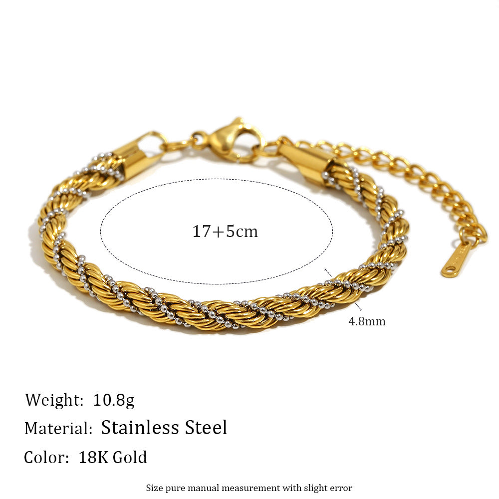 Fashionable Minimalist Geometric Stainless Steel Plated 18K Gold Braided Anklet for Women