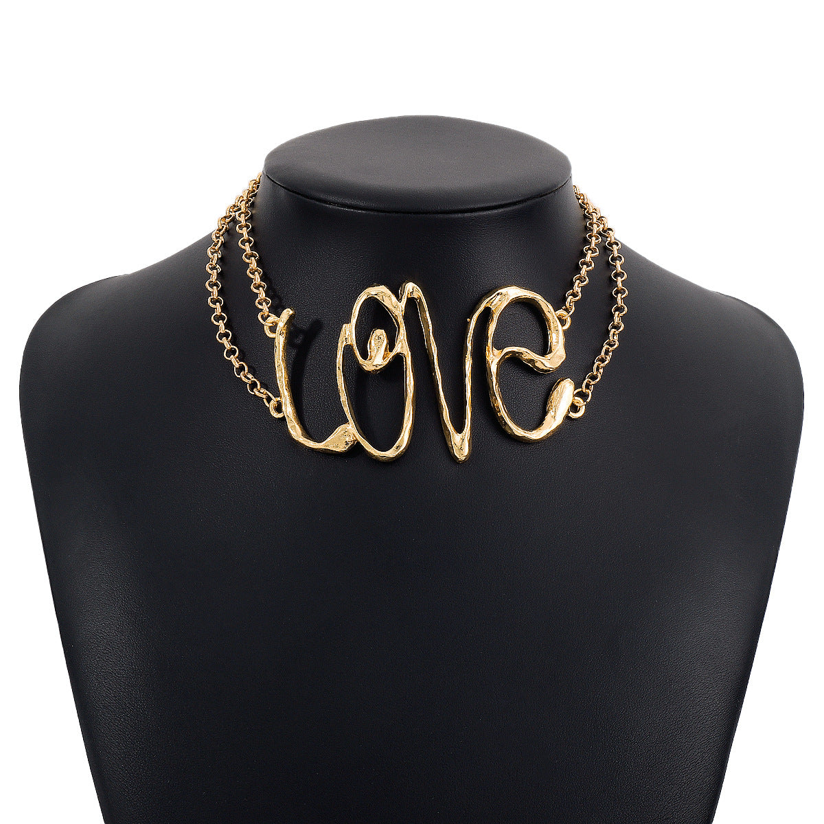 Gargantilla Retro con Colgante LOVE en Negrita y Formas Geométricas de Aleación y Hierro, Acabado Electrochapado, para Mujer