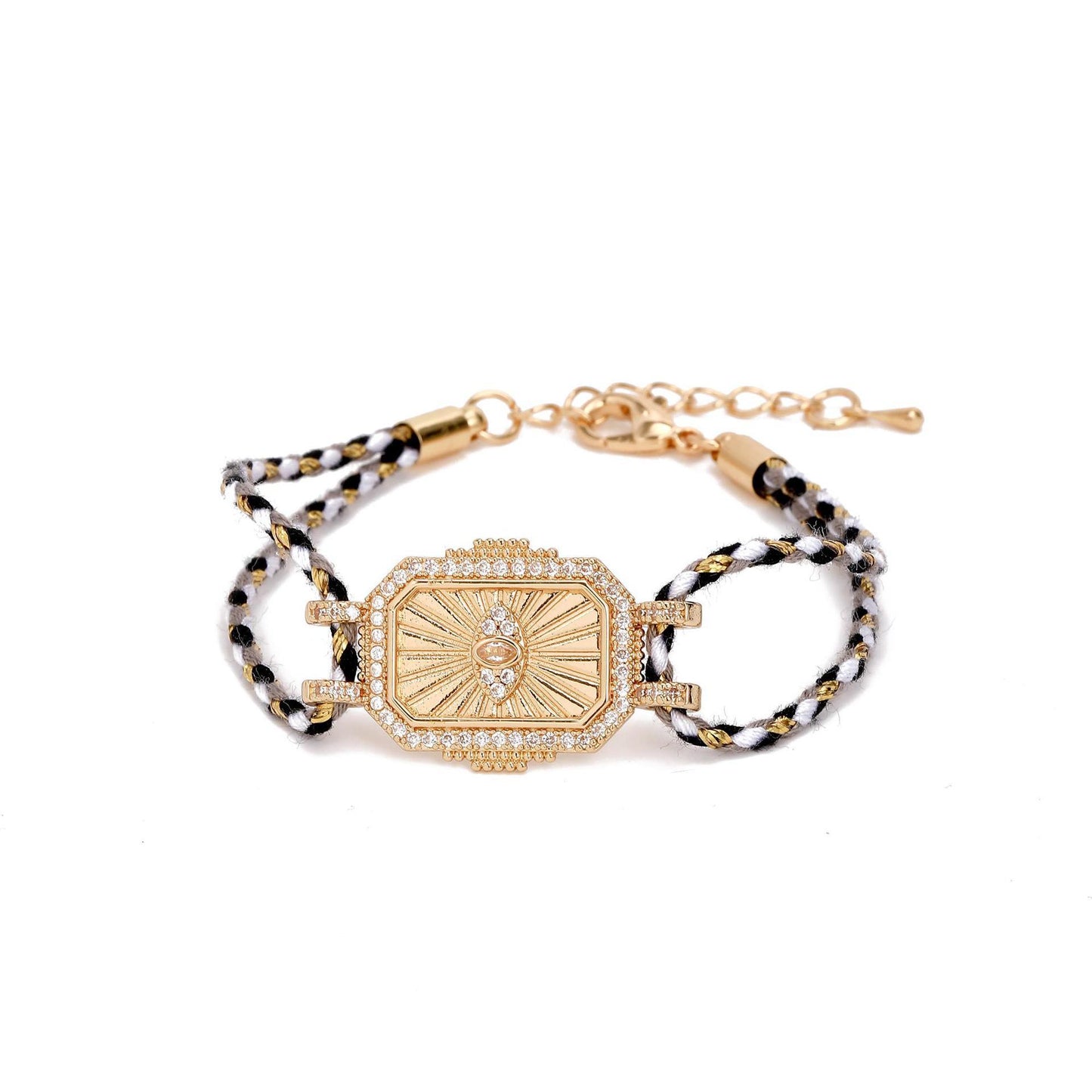 Vintage Geometric Pepper Evil Eye Pendant Necklace in Plated Copper with Adjustable Cotton Cord