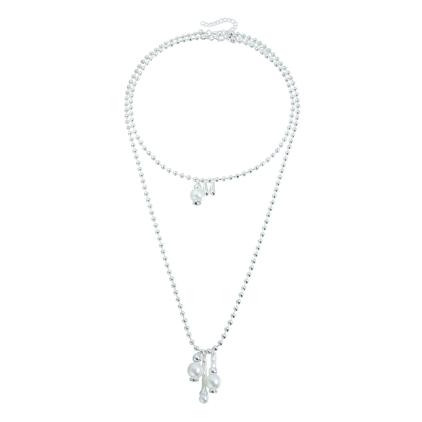 Minimalist Heart Geometric Iron Plated Ball Chain Necklace with Resin Pendant Double Layer