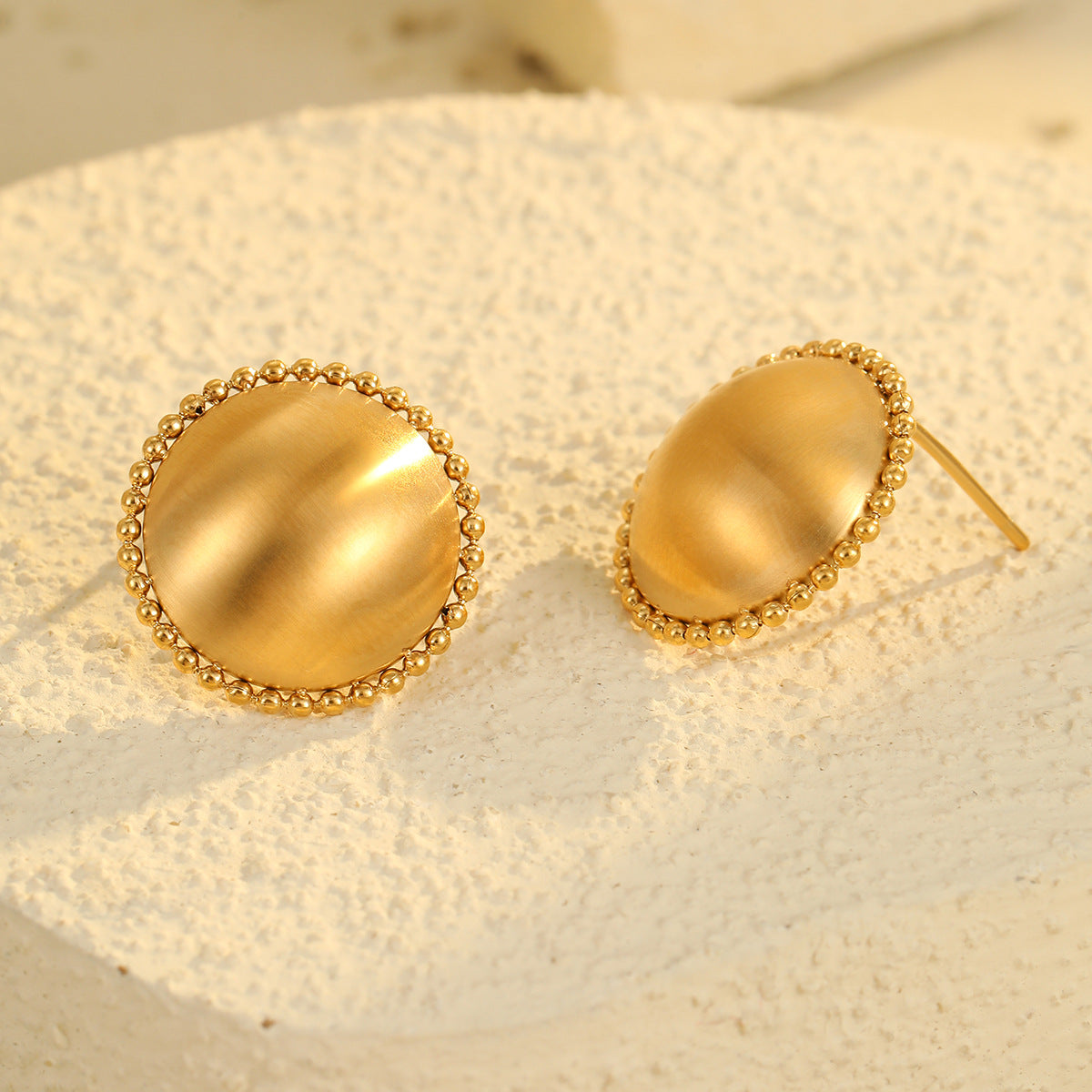 Minimalist Geometric Stainless Steel Earrings with Brushed Metal Finish and Plated Surface for Women