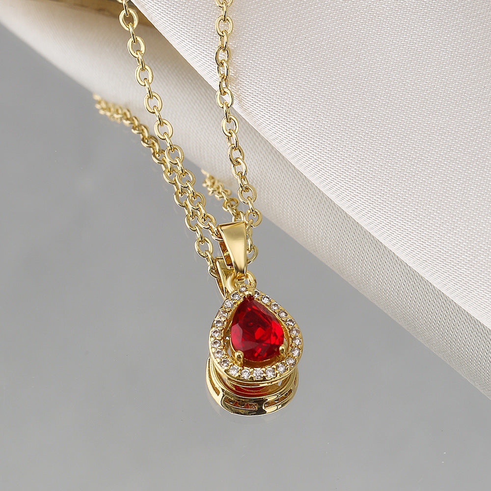 Collana da donna con ciondolo a goccia minimalista in zircone e rame con design geometrico