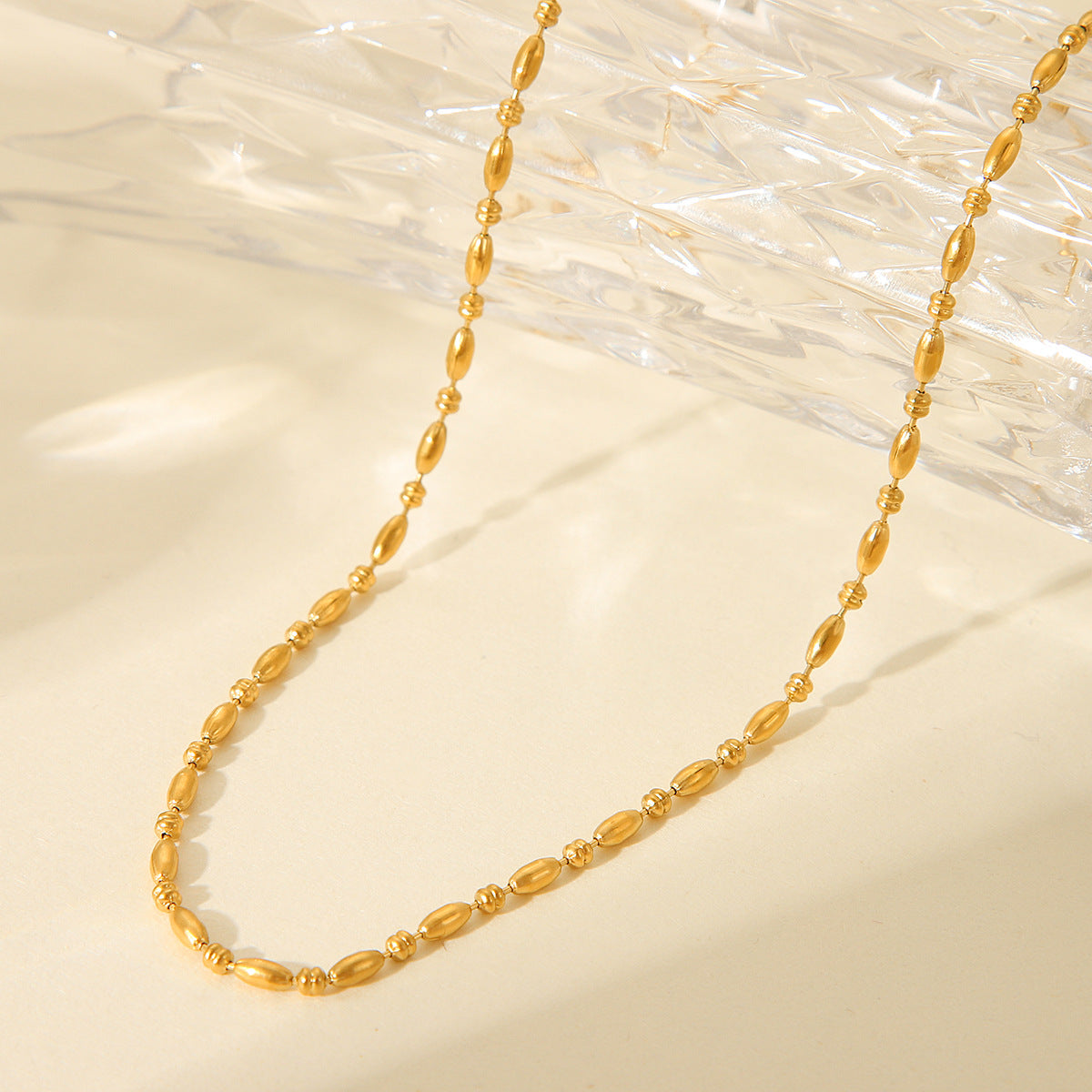 Minimalist Ins Style Oval Bead Titanium Steel Plated 18K Gold Stainless Steel Clavicle Necklace for Women