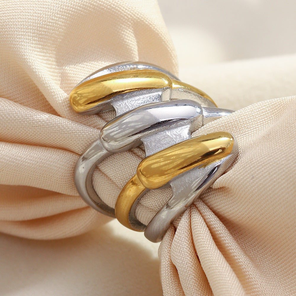 Minimalist Geometric Stainless Steel Plated 18K Gold Stackable Rings for Women