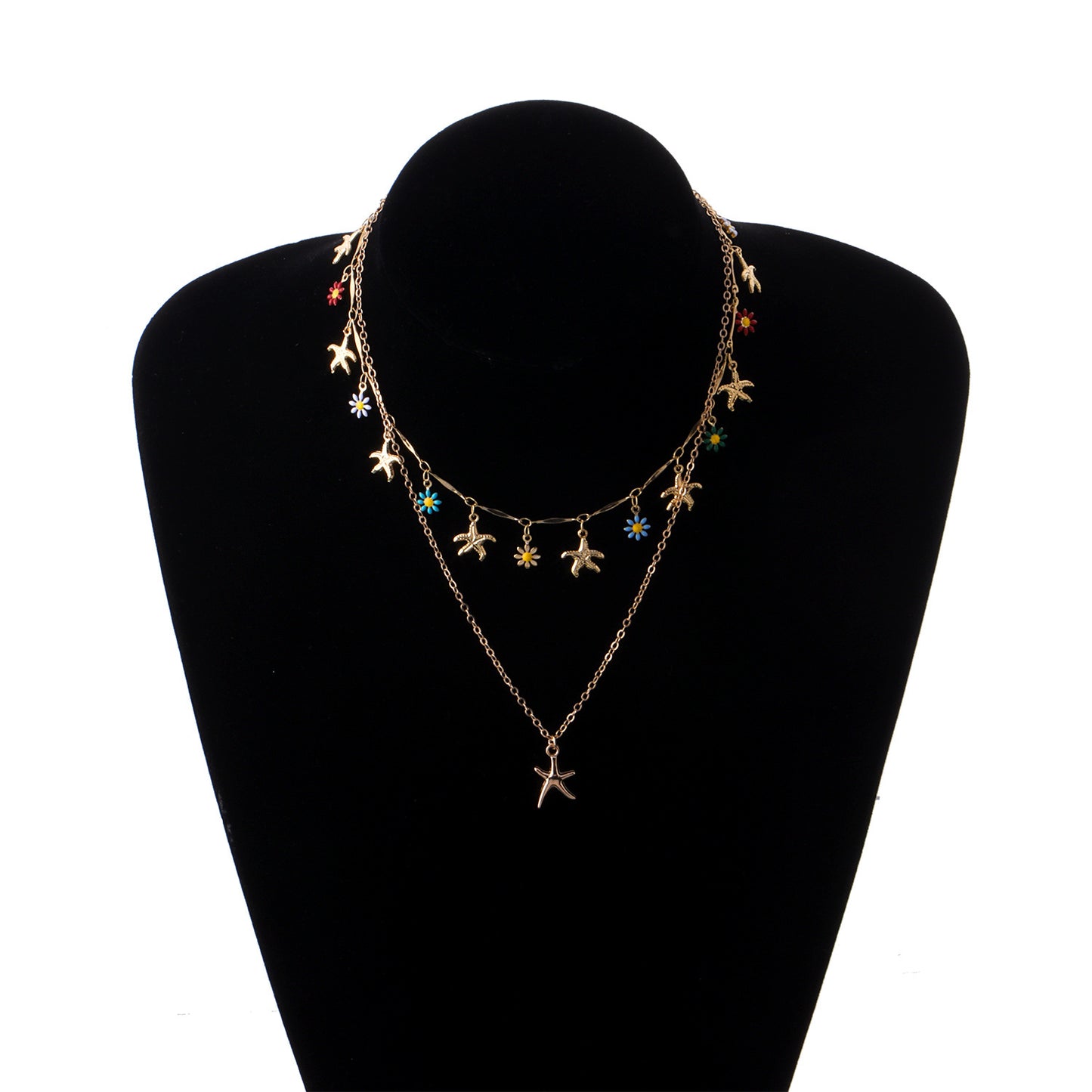 Hawaiian Style Alloy Star Pendant Necklace for Women Floral Enamel-Drop Design