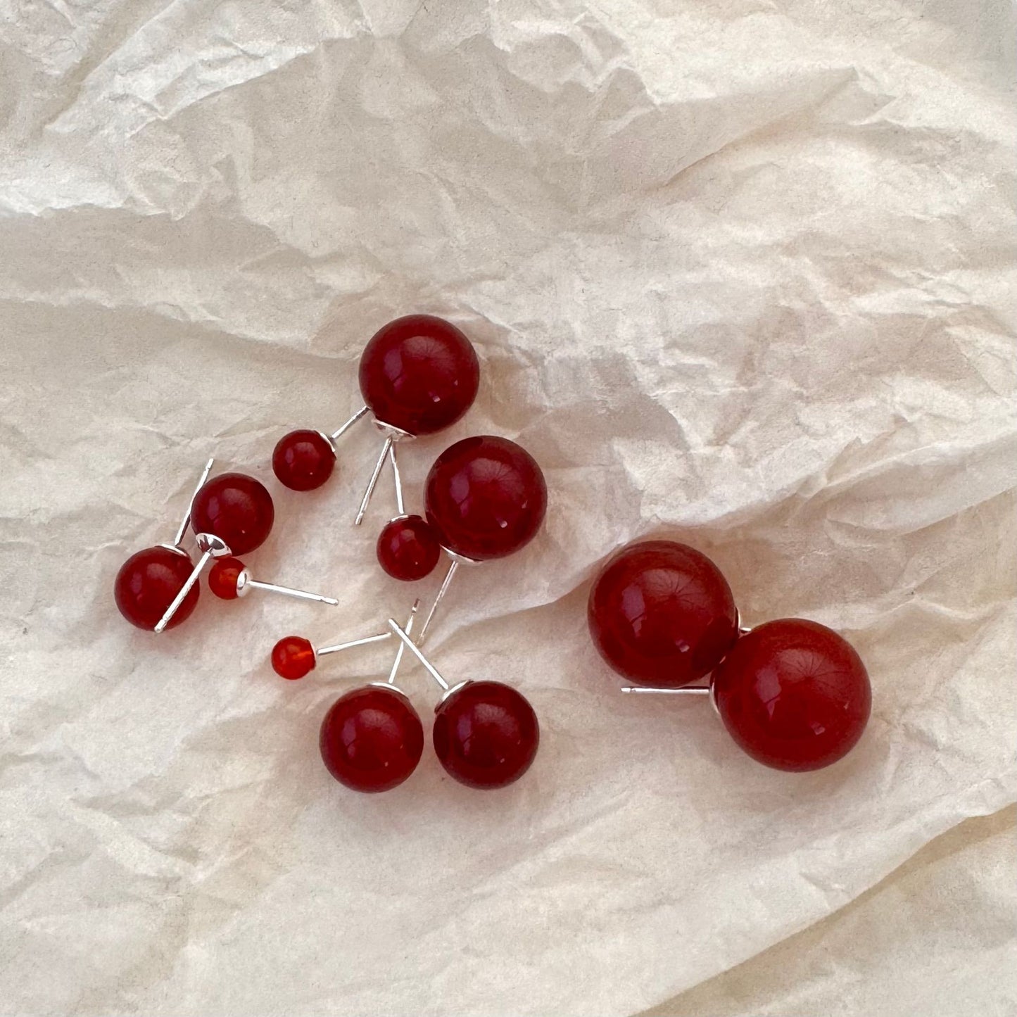 Pendientes Minimalistas Geométricos con Forma de Letra de Plata de Ley 925 con Incrustaciones de Ágata Roja para Mujer