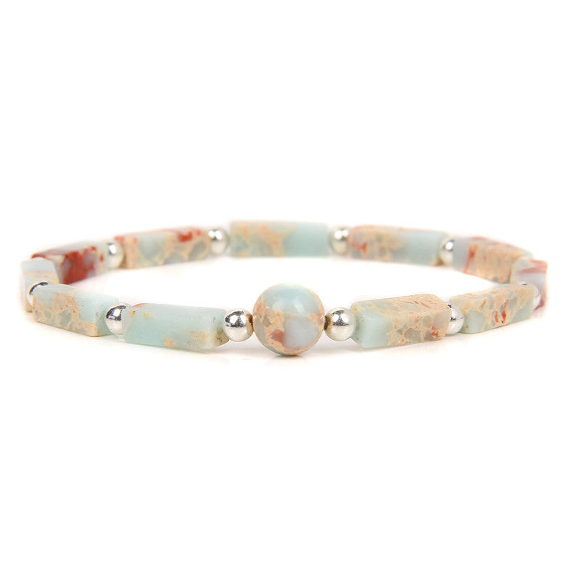 Minimalist Elegant Rectangle Natural Amethyst Agate Bracelet Unisex Floral Pattern Handmade Jewelry