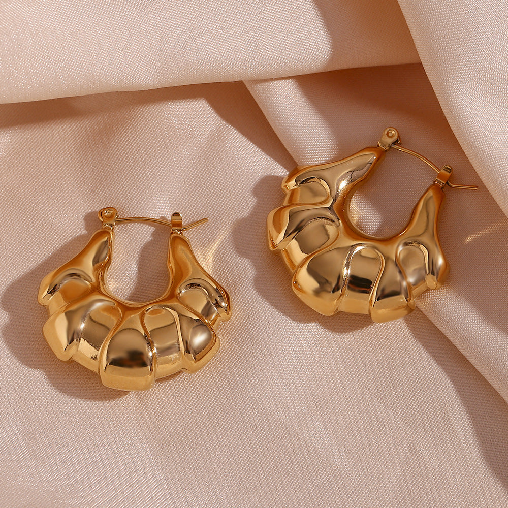 Minimalist Geometric Stainless Steel Hoop Earrings for Women with 18K Gold Plating