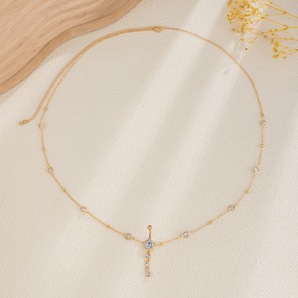 Minimalist Elegant Round Alloy Plated Ball Chain Body Chain with Tassel Pendant for Women
