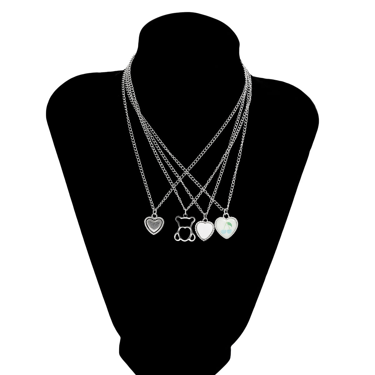 Rustic Sweet and Edgy Heart-Shaped Bear Pendant Necklace for Women with Alloy Construction Plated Finish and Tassel Accents