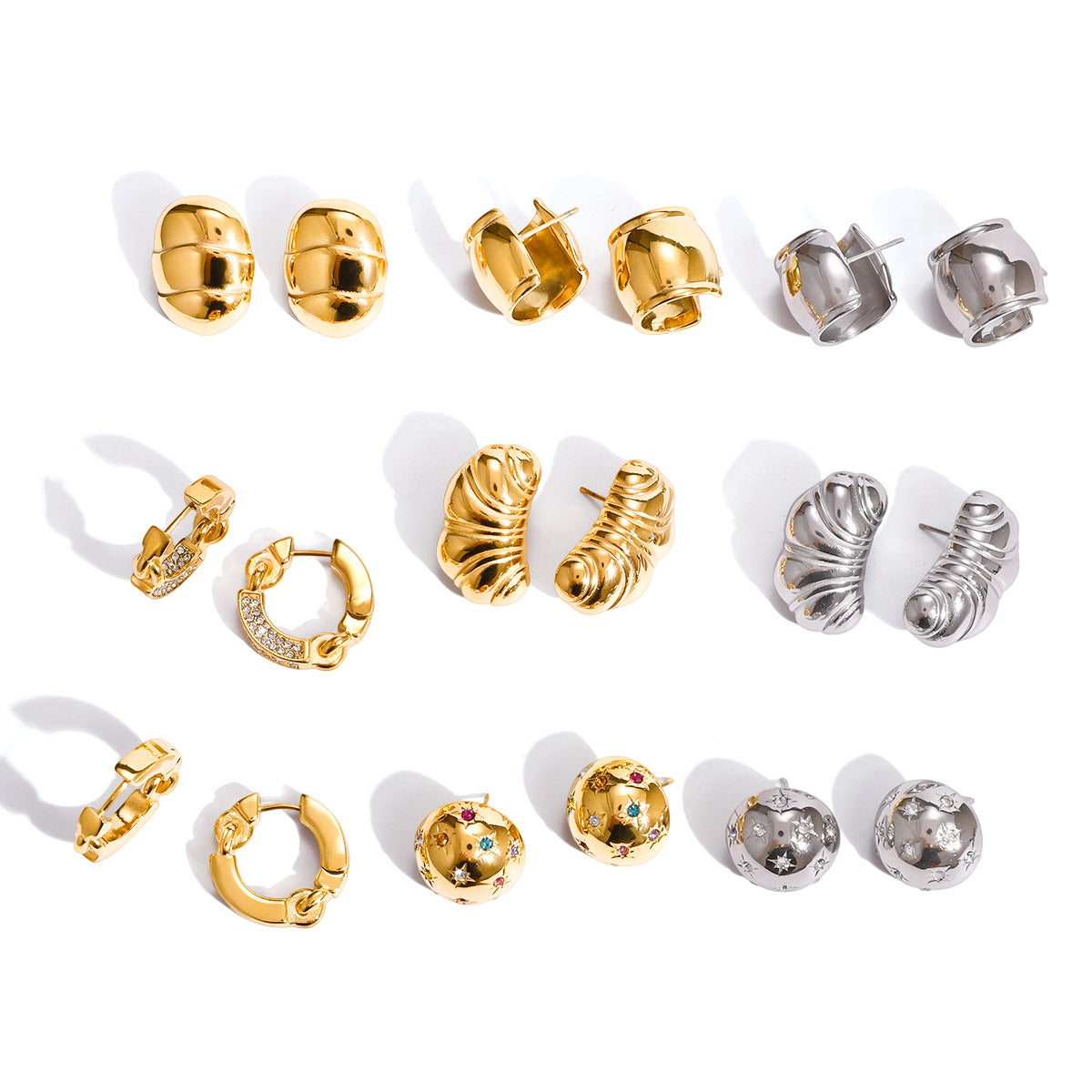 Orecchini a perno eleganti a onda e geometrici in acciaio inossidabile con strass per donna
