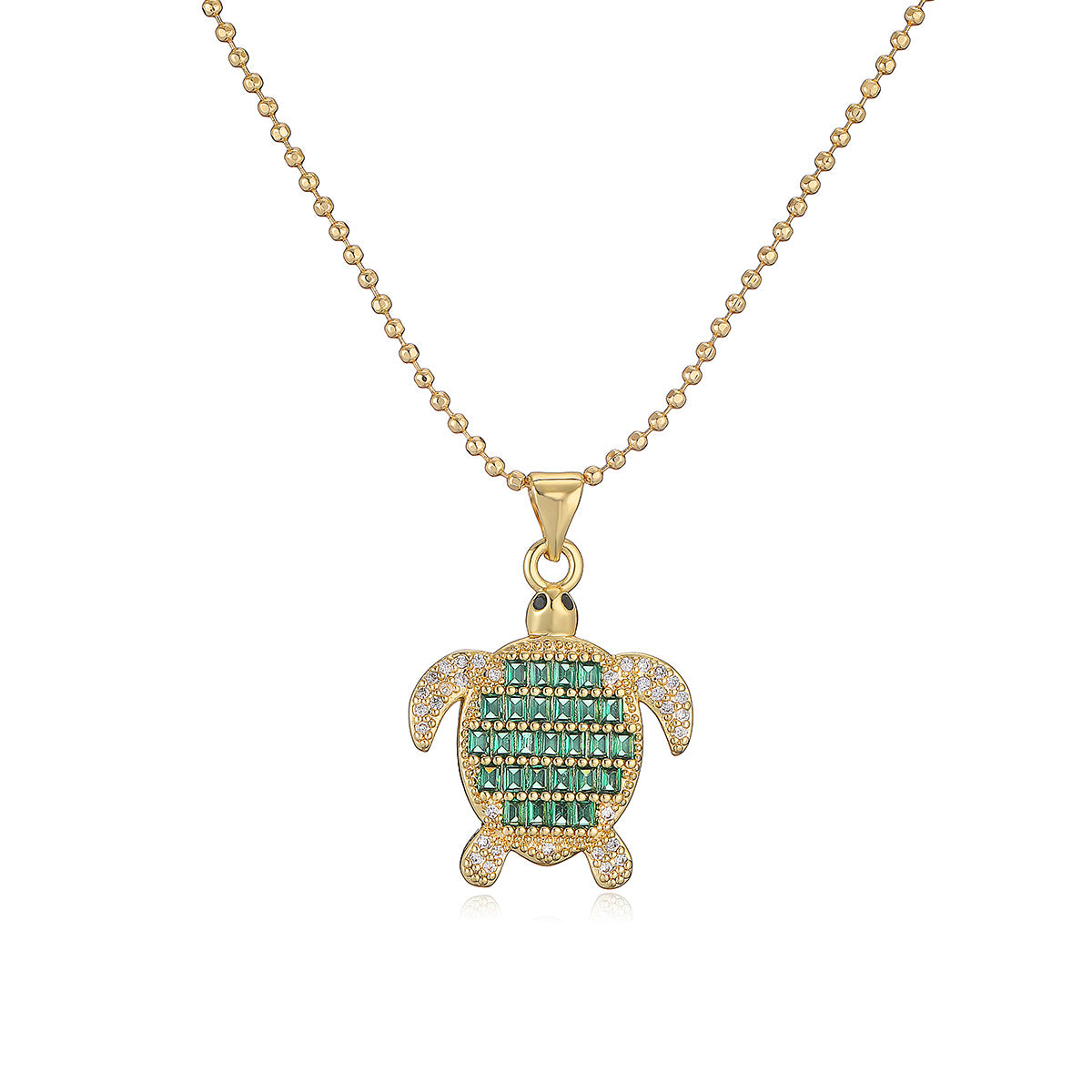 Minimalist Turtle Pendant Necklace for Women with Copper Base Plated in 18K Gold and Zircon Inlay