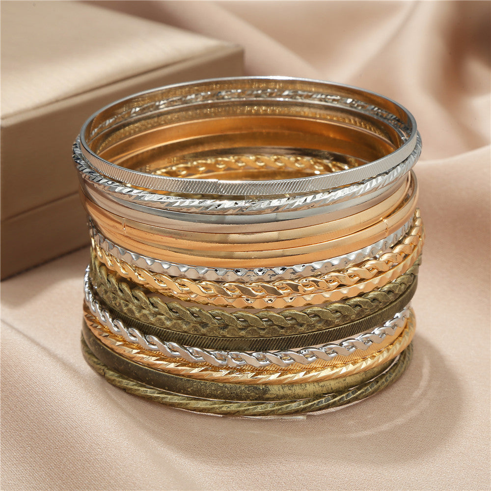 Mixed Color Floral Geometric Round Plated Iron Bracelet Set for Unisex
