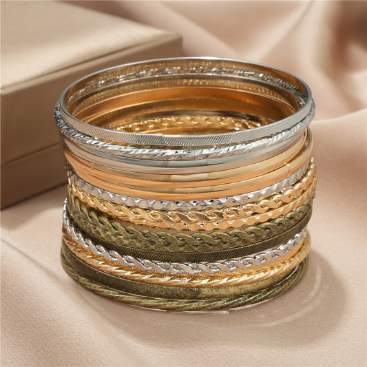 Mixed Color Floral Geometric Round Plated Iron Bracelet Set for Unisex