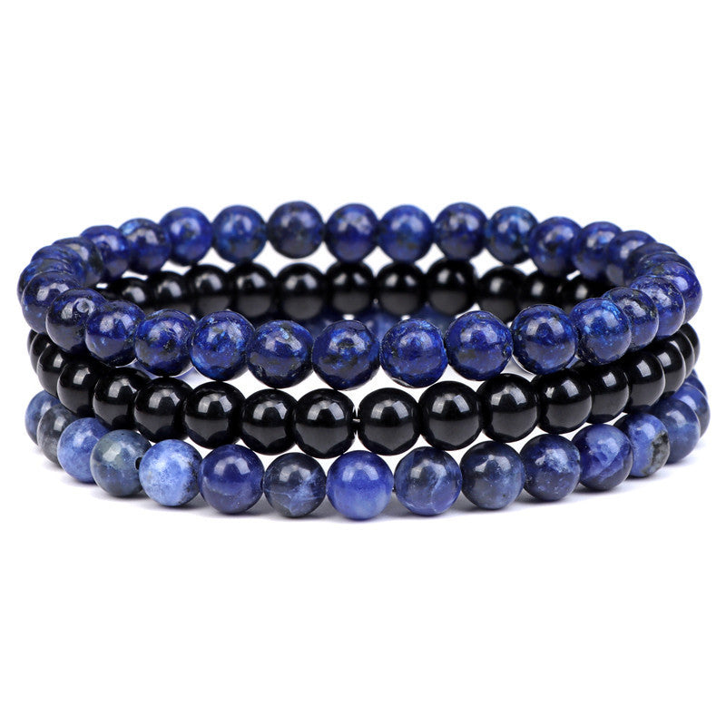 Geometric Natural Agate and Rose Crystal Beaded Stretch Bracelet Set