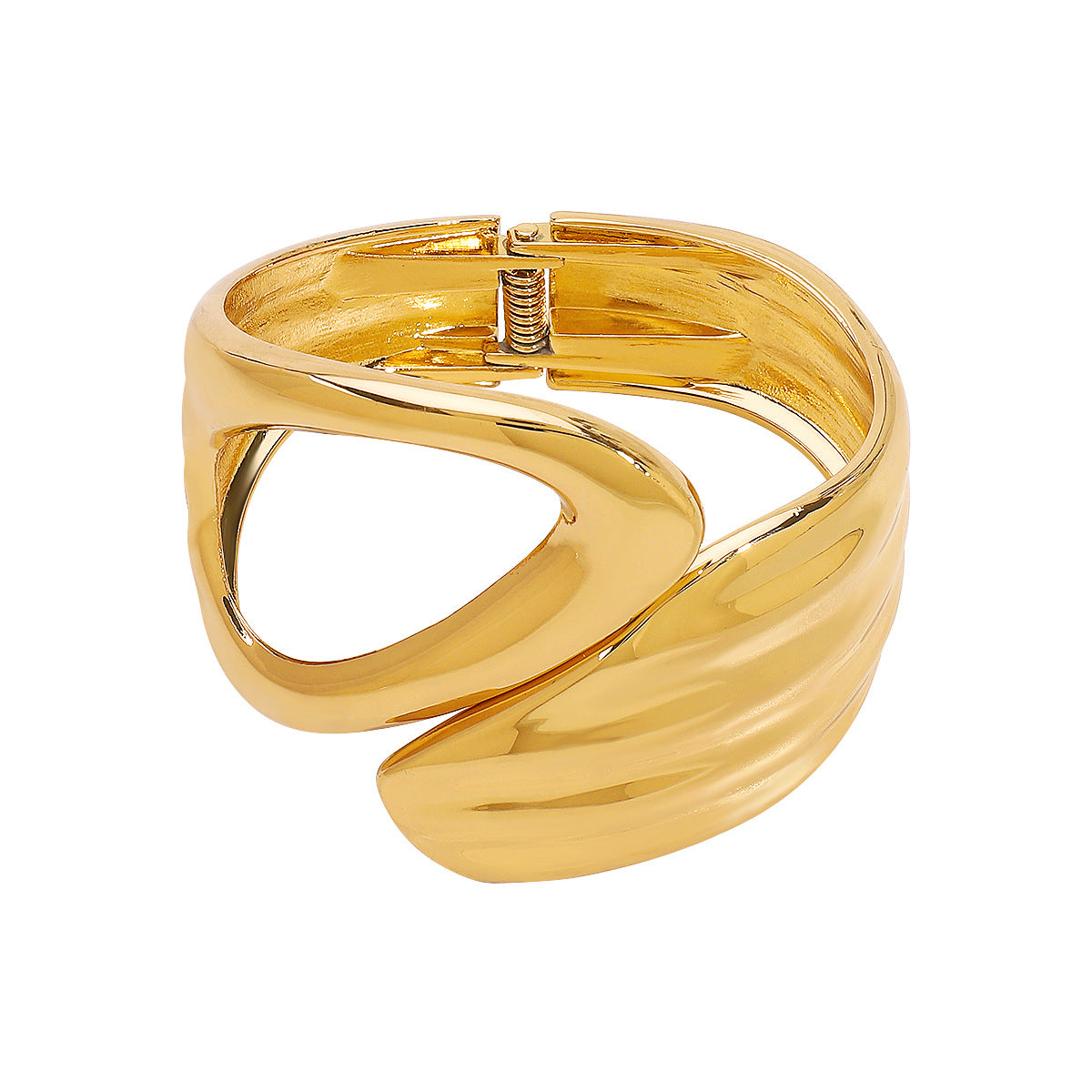 Pulsera de aleación geométrica asimétrica exagerada con diseño de apertura de resorte, joya de mano de lujo galvanizada