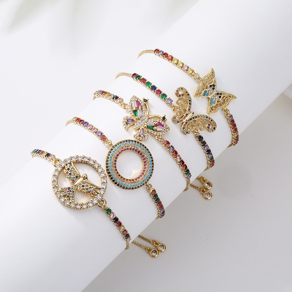 Bracciale da donna in rame geometrico minimalista placcato oro 18 carati con zirconi multicolore