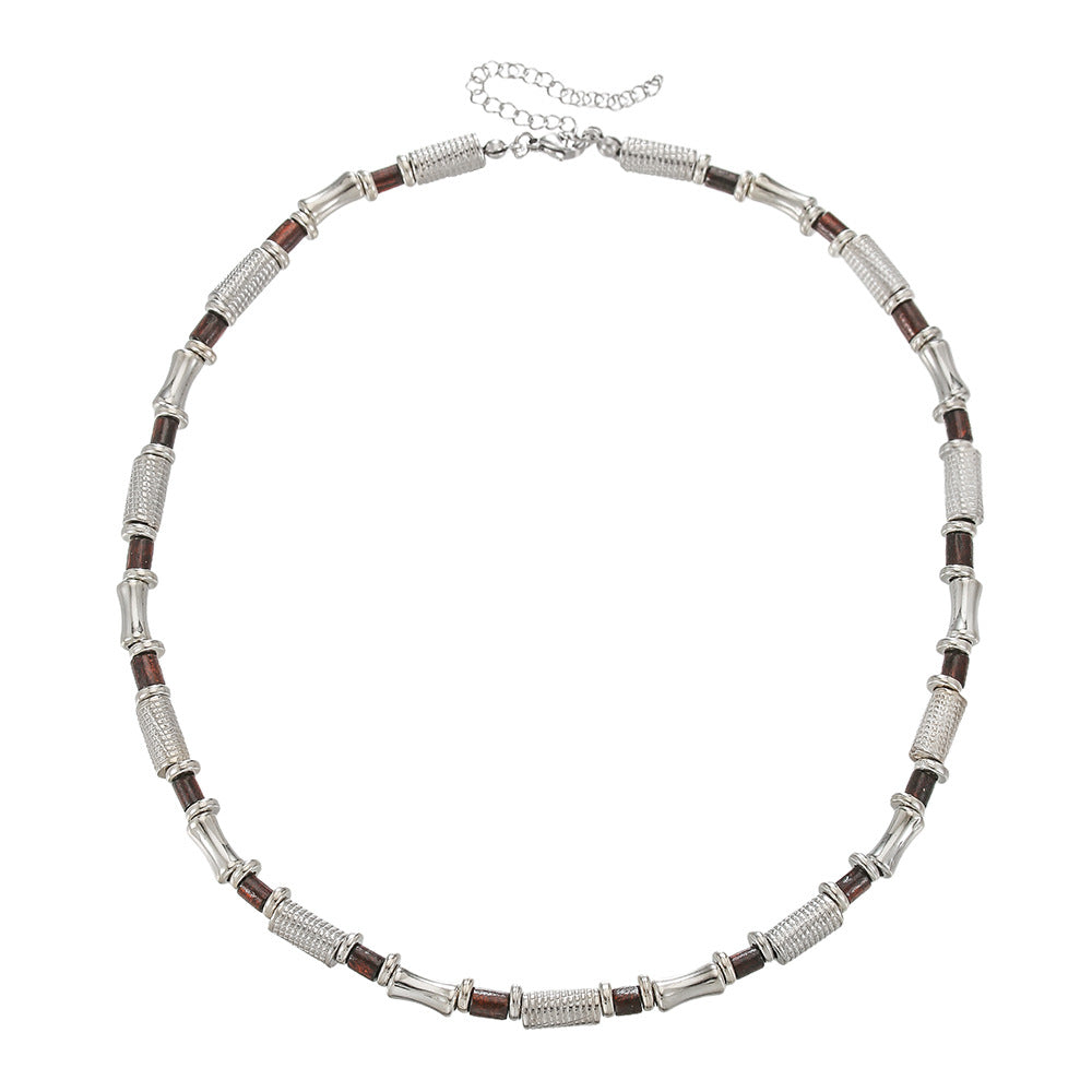 Minimalist Hip-hop Geometric Round Wood Beads Cable Chain Necklace for Unisex