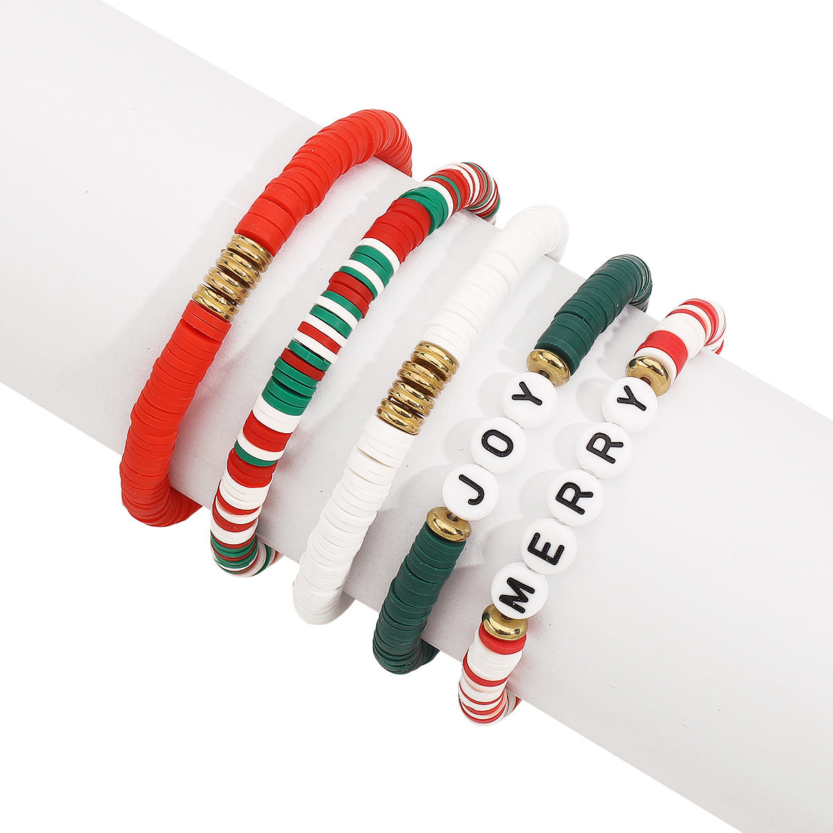 Juego de Pulseras Elásticas con Letras de Estilo Bohemio para Mujer, Pulseras Hechas a Mano de Arcilla Polimérica y Plástico