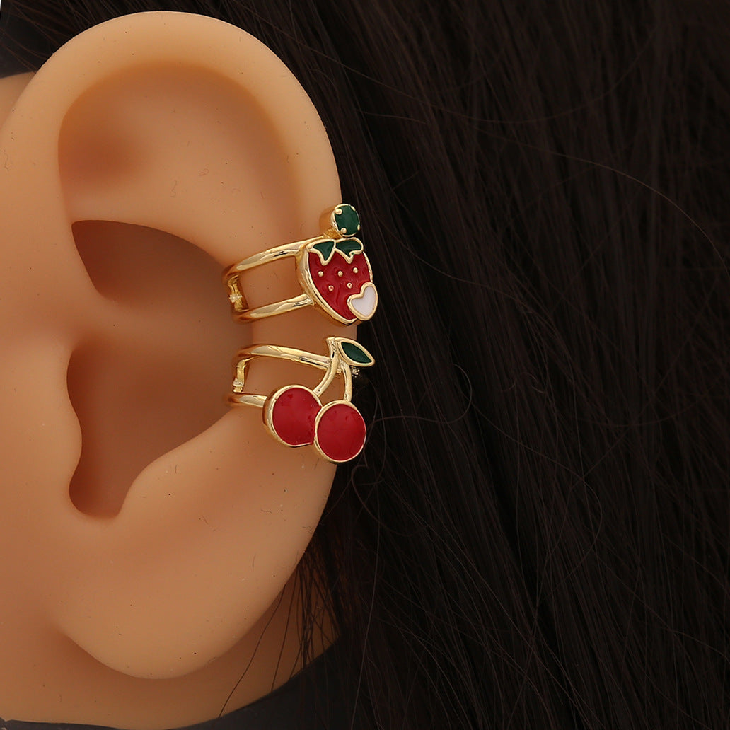 Cute Fruit-Shaped Enamel Cherry Strawberry Apple Stud Earrings for Women in Copper