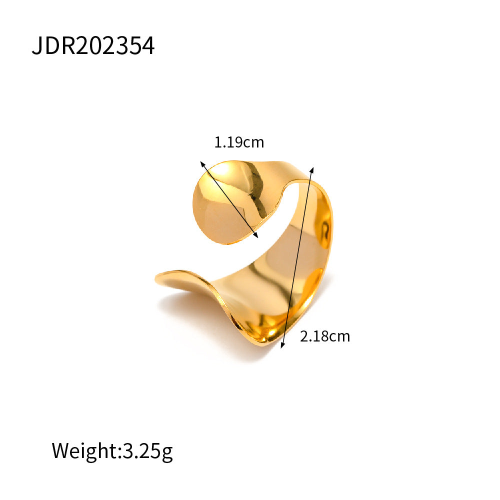 Anello da donna in acciaio inossidabile placcato oro 18 carati con perle di vetro a forma di graffetta geometrica alla moda