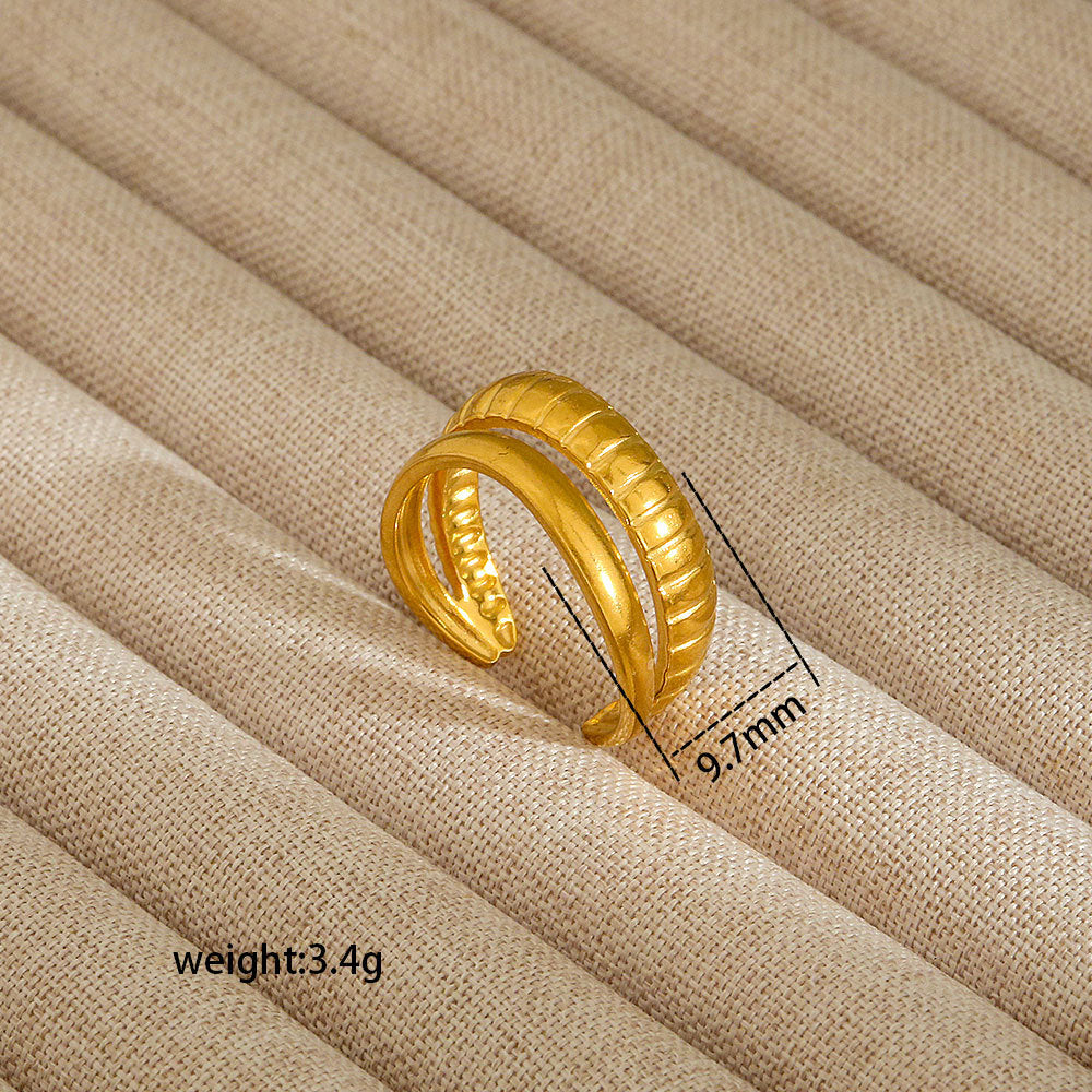 Anello aperto da donna in acciaio al titanio con forma geometrica e a cuore, stile INS, con finitura placcata