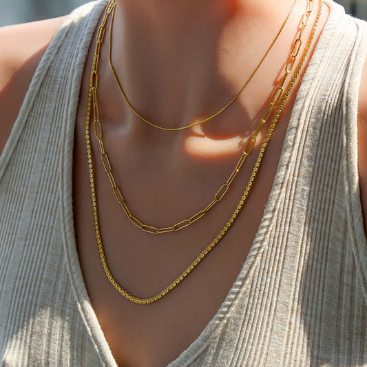 Minimalist U-Shaped Stainless Steel Gold-Plated Box Chain Necklace for Women