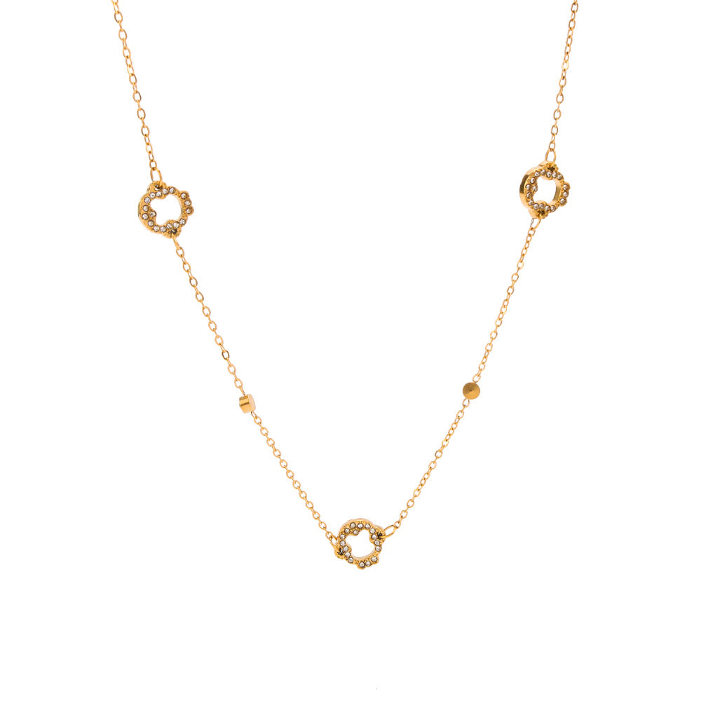 Collana Pendente a Cerchio Geometrico in Stile INS Francese Retrò in Acciaio Inossidabile con Placcatura in Oro 18K da Donna