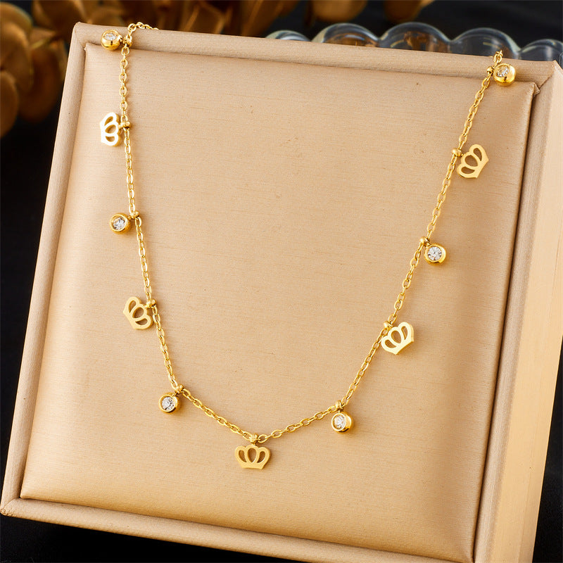 Minimalist Gold Plated Stainless Steel Butterfly Round Crown Eye Pendant Necklace and Bracelet Set for Women