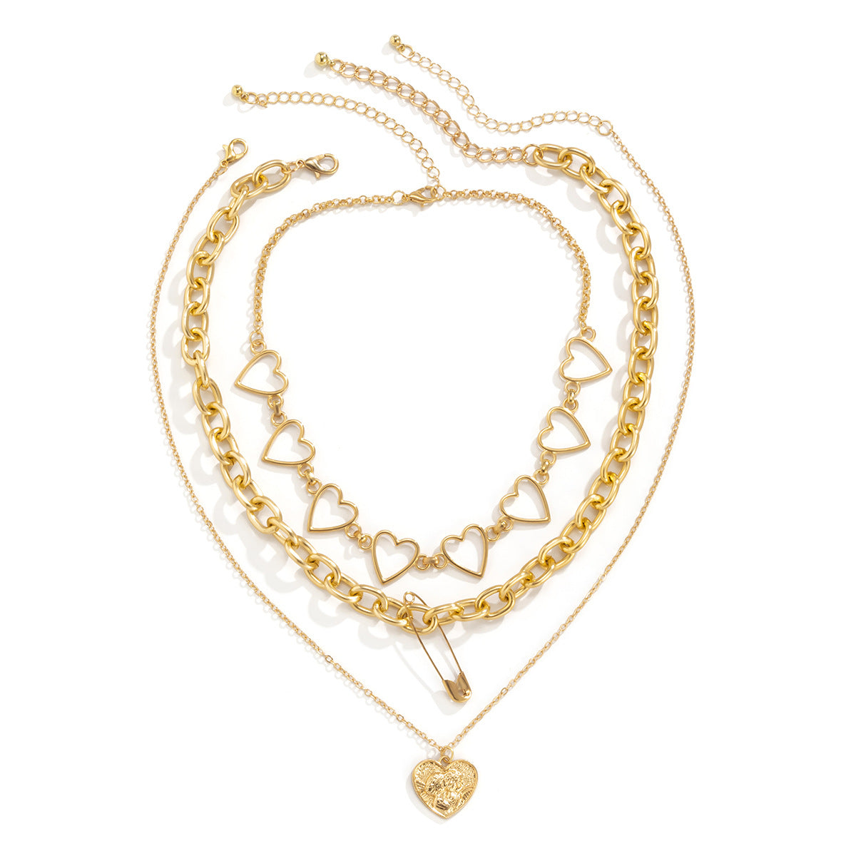 Vintage Style Heart-Shaped Alloy Pendant Necklace Set with Cross Chain and Tassel Accents for Women