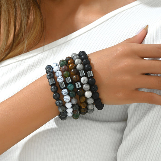 Bracciale geometrico vintage con pietre naturali, design intrecciato fatto a mano, set di gioielli premium fatti a mano