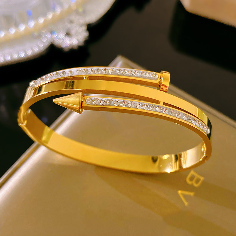 Vintage Full Cubic Zirconia Nail Bracelet Titanium Steel Plated Fashion Jewelry