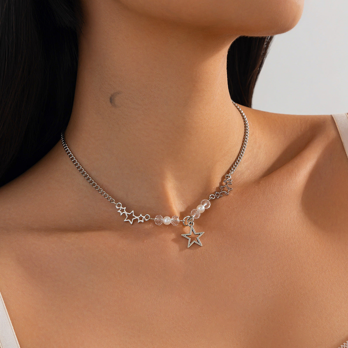 Minimalist Star Alloy Pendant Multi-layer Necklace with Imitation Pearl for Women