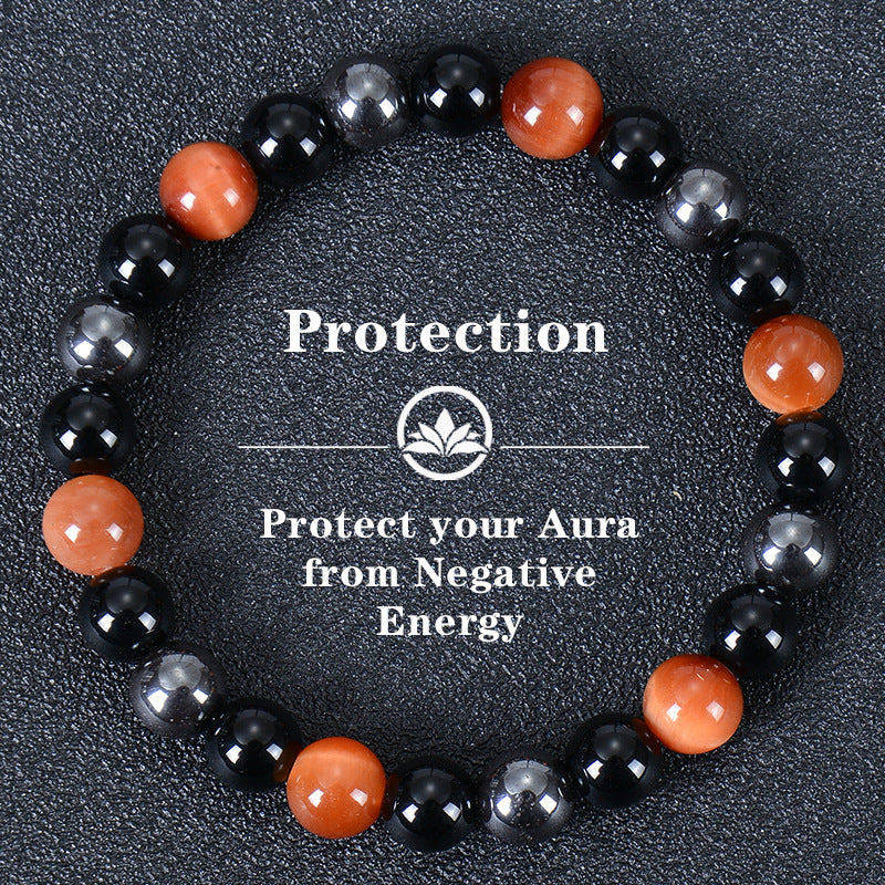 Natural Tiger Eye Obsidian Magnetic Stone Beaded Bracelet Geometric Round Unisex Handmade Jewelry