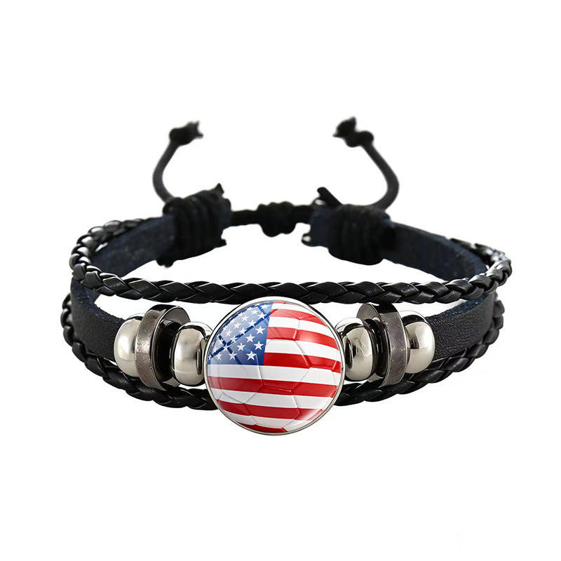 Unisex Geometric Round Braided Leather Bracelet Adjustable Handmade Wristband