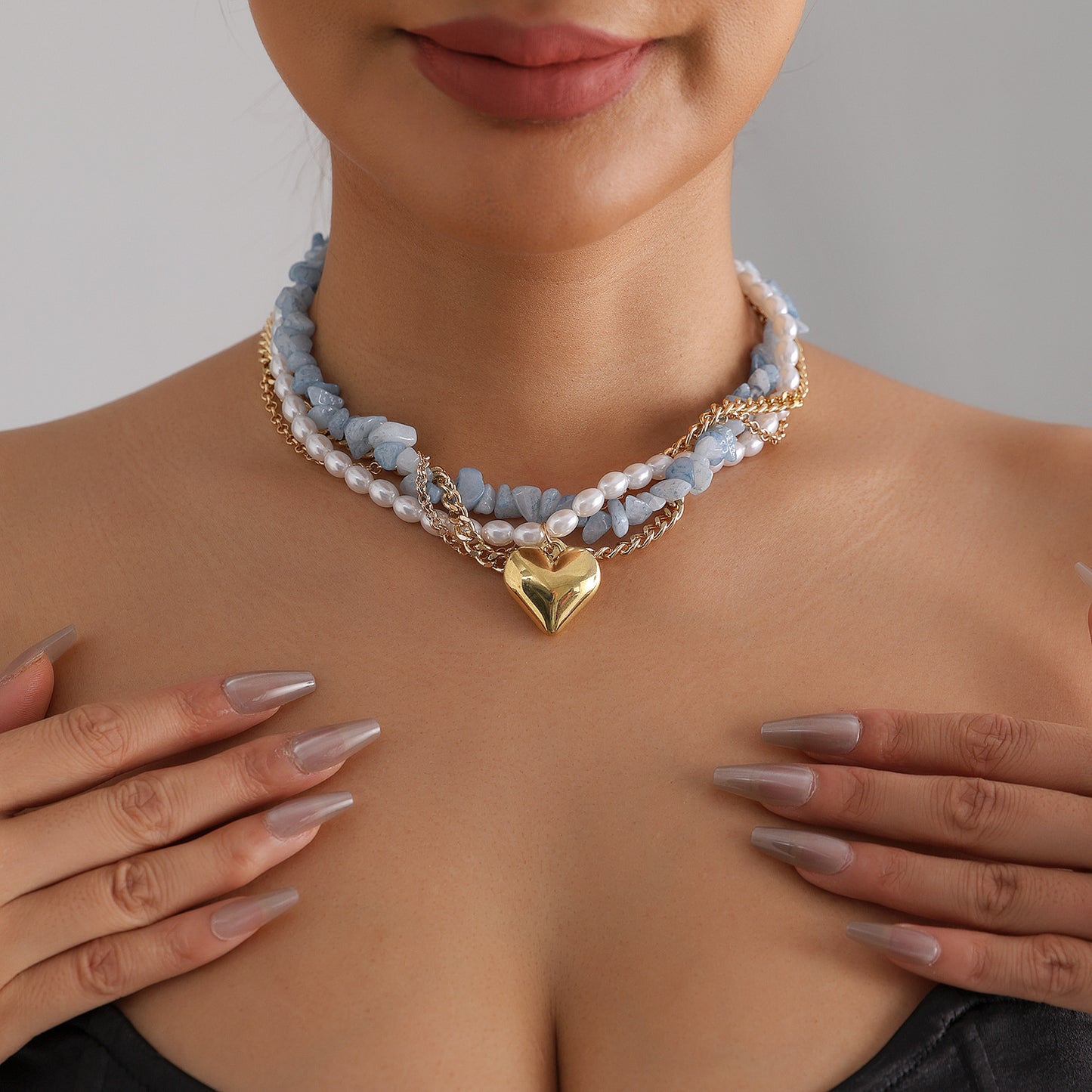 Fashion Exaggerated Multi-Layer Heart Geometric Alloy Plated Necklace for Women