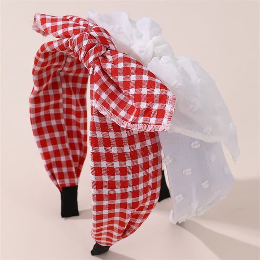 Sweet Plaid Fabric Headband for Kids with Rabbit Ear Shape and Lace Trim, Non-Slip Hair Accessory for Girls