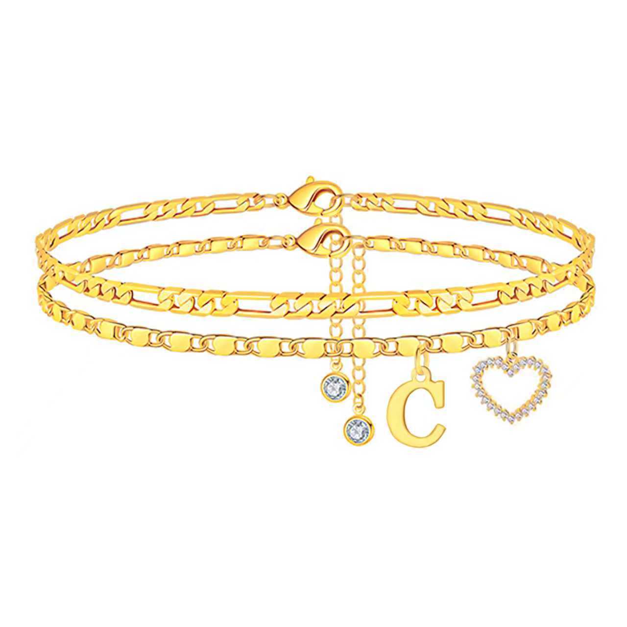 Minimalist Heart Letter Alloy Rope Chain Anklet for Women