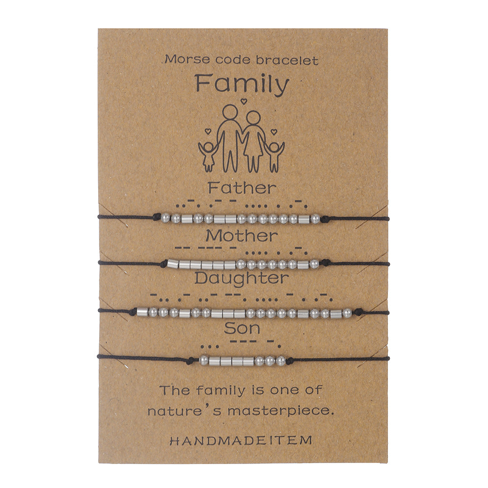 Geometric Round Stainless Steel Ball Chain Bracelet with Morse Code Design for Family and Friends