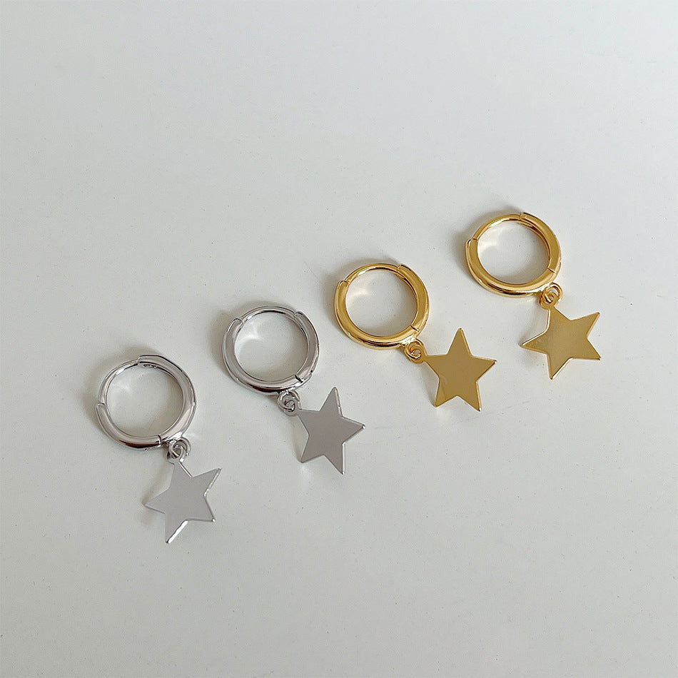 Minimalist Star-Shaped 925 Sterling Silver Earrings for Women with Handcrafted Finish