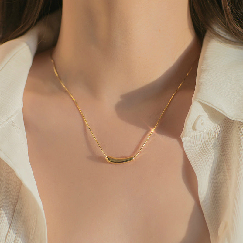 Minimalist Eggplant-Shaped Titanium Steel Pendant Necklace for Women with Plated Finish and Snake Chain