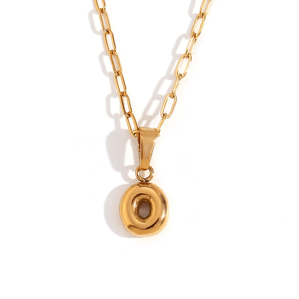 Minimalist Fashion Letter Pendant Necklace in Stainless Steel with 18K Gold Plating, Bubble-Inspired Mini Safety Pin Design for Women
