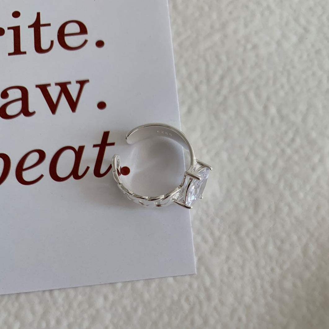 Anello a catena in argento sterling 925 con zirconi cubici intarsiati, minimalista e grazioso, da donna