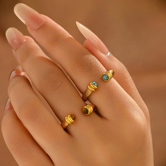 Anello Minimalista Geometrico Regolabile in Lega di Zinco con Intarsio Turchese per Donna, con Fascia a U e Finitura di Lusso
