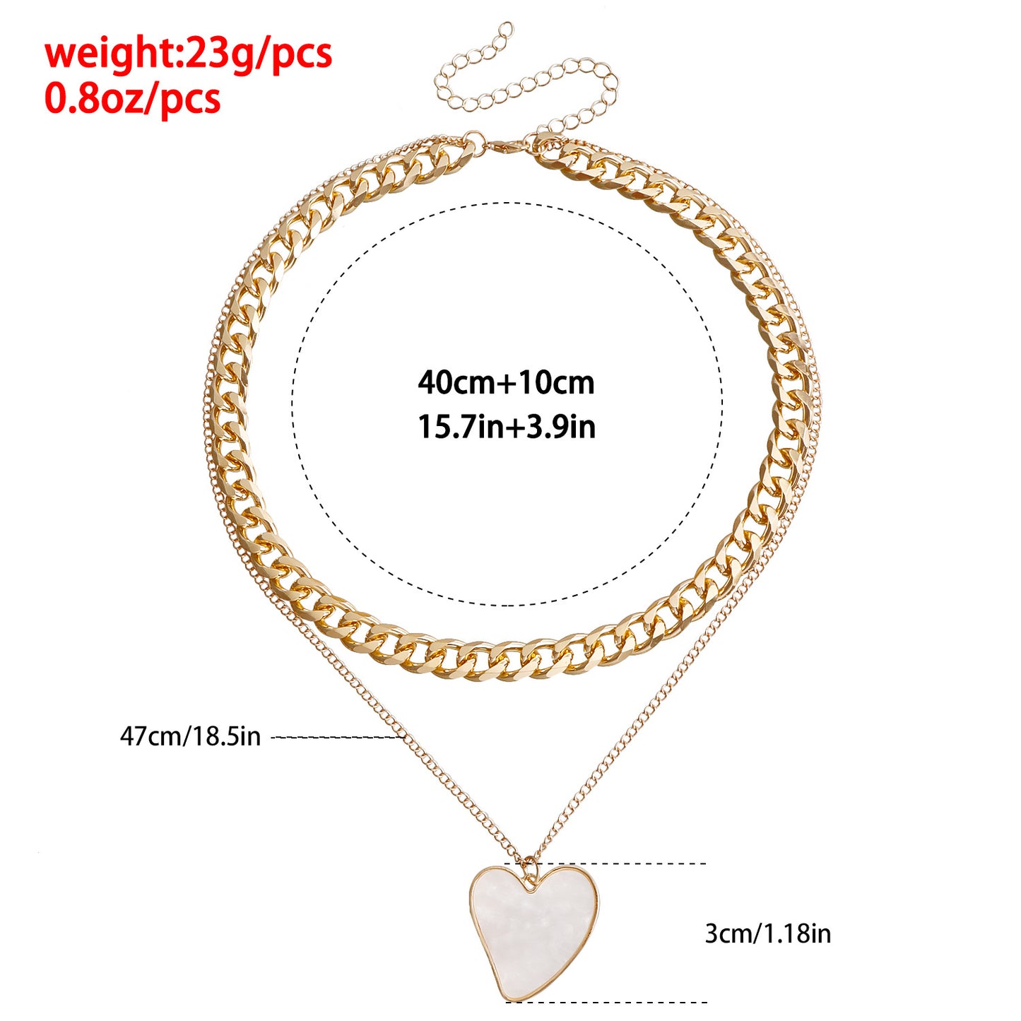 Minimalist Geometric Double-Layer Heart-Shaped White Mother-of-Pearl Pendant Necklace for Women with Plated Metal Clavicle Chain
