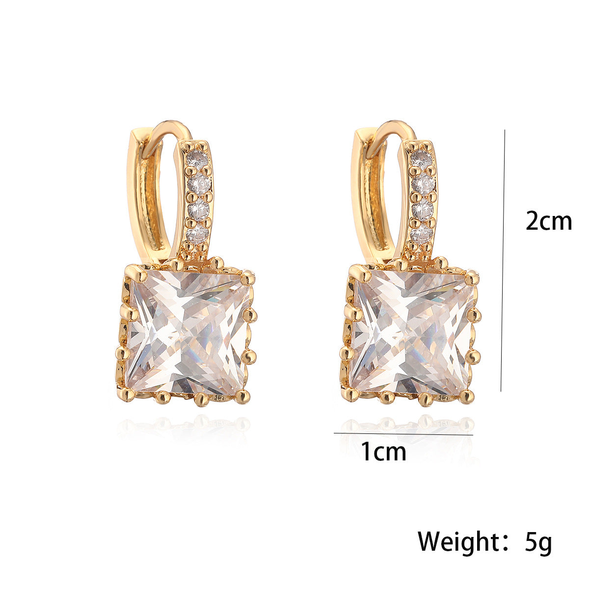 Minimalist Geometric Copper Earrings with Gold Plating and Cubic Zirconia for Women