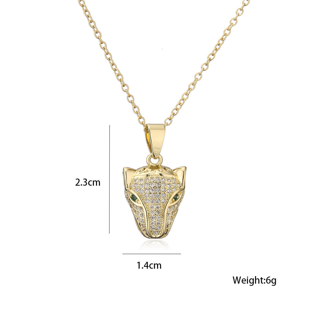 18K Gold Plated Brass Micro-Inlay Cubic Zirconia Leopard Pendant Necklace with Cable Chain
