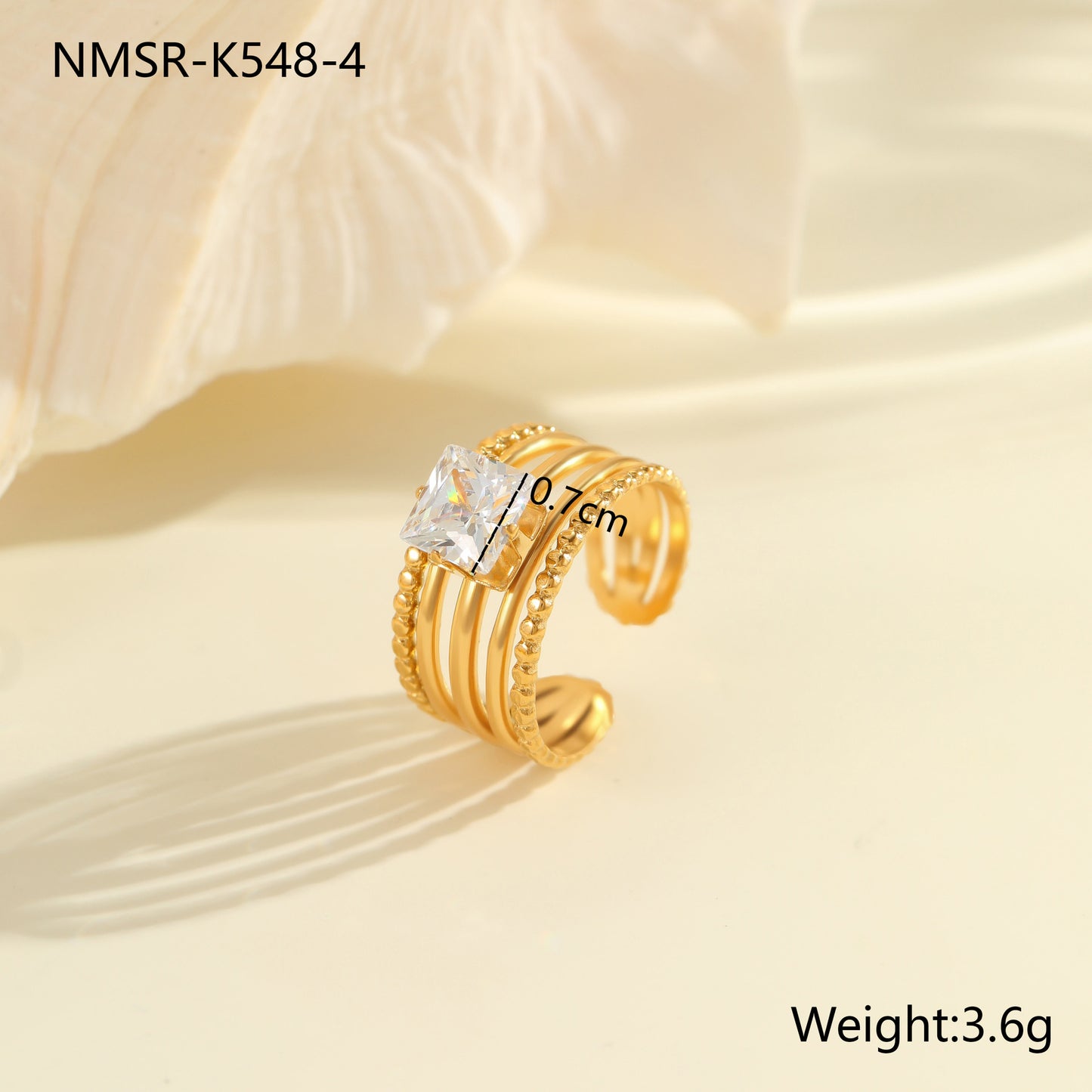 Luxury Geometric Stainless Steel Ring with Zircon Inlay and 18K Gold Plating Adjustable Women's Fashion Ring