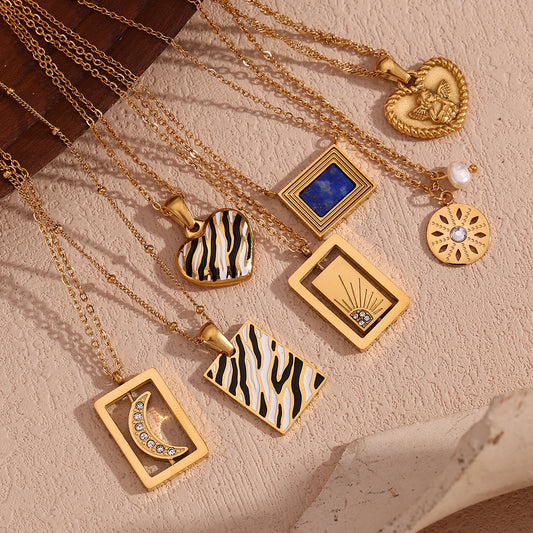 Minimalist Geometric Pendant Necklace for Women Stainless Steel with 18K Gold Plating Double-Layer Snake Chain